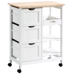HOMCOM Carrinho de Cozinha com Rodas Carrinho de Serviço Multiuso com 3 Gavetas 2 Prateleiras Abertas e Bandeja para Sala de Jantar Sala de Estar 67x37x85,5cm Branco