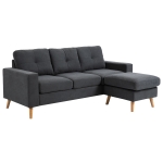 HOMCOM 3-Seater L-Shaped Linen-Look Sofa w/ Wood Frame Legs Sponge Seat Back Cushions Armrest Tufting Home Comfort Living Room Dark Grey