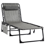 Outsunny Portable Sun Lounger, Folding Camping Bed Cot, Reclining Lounge Chair 5-position Adjustable Backrest with Pillow for Patio Garden Beach Pool, Mixed Grey