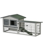 PawHut Conigliera a 2 Livelli in Legno d'Abete per Esterni con Tetto in Asfalto, 154.5x52.5x68.5cm, Grigio