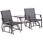 Outsunny 3 Pcs Rattan Garden Furniture Bistro Set Rocking Chair With Tea Table Set, Textilene-Brown/Grey