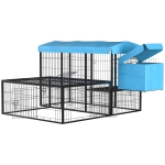 PawHut Pollaio da Giardino Componibile per 6-10 Galline con Gabbie in Metallo e Copertura in Poliestere, Blu