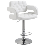 HOMCOM Metal Swivel Bar Stool PU Back Arm Rest Chrome Base Pub Barstool Gas Lift Height Adjustable Kitchen Breakfast Chair Modern Style (White)