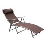 Outsunny Patio Sun Lounger Garden Texteline Foldable Reclining Chair w/ Pillow Outdoor Adjustable Recliner (Brown)