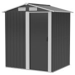Outsunny 5ft× 4.3ft Outdoor Storage Shed, Tool Storage Shed with Sliding Door, Sloped Roof and Floor Foundation for Garden, Backyard, Patio, Lawn, Grey