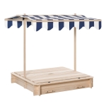 Outsunny Kids Square Wooden Sandpit Children Cabana Sandbox Outdoor Backyard Playset Play Station Adjustable Canopy Convertible Bench Seat Sand Protection Cover Bottom Liner Fir Wood 106x106x121cm