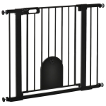 PawHut 75-103 cm Pet Safety Gate Barrier, Stair Pressure Fit, w/ Small Door, Auto Close, Double Locking, for Doorways, Hallways, Extensions Kit, Black