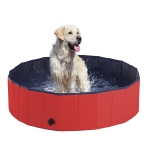PawHut Foldable Dog Paddling Pool Pet Cat Swimming Pool Indoor/Outdoor Collapsible Summer Bathing Tub Shower Tub Puppy Washer (Φ120 × 30H cm, Red)