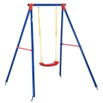 Outsunny Metal Swing Set with Seat Adjustable Rope Heavy Duty A-Frame Stand Backyard Outdoor Playset for Kids Fun 3-8 Years Old Blue