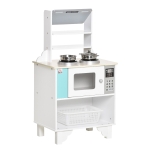 HOMCOM Kids Wooden Toy Kitchen Play Cooking Set Pretend Role Playset, Multiple Storage, with Cooking Bench, Pots, Storage Basket, for 3-6 Years