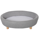 PawHut Pet Sofa Couch for Medium-Sized Dog Cushioned Bed Wooden legs, Light Grey 81cm x 61cm x 24cm Grey