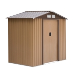 Outsunny 7ft x 4ft Lockable Garden Shed Large Patio Roofed Tool Metal Storage Building Foundation Sheds Box Outdoor Furniture, Yellow