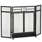 HOMCOM 3-Panel Folding Fireplace Screen with Door, Freestanding Spark Guard, Metal Mesh Fireguard, Black