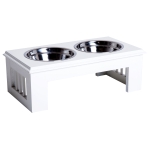 PawHut Raised Dog Bowls Stainless Steel Pet Feeding Bowl Elevated Twin Dog Bowls Water Food Feeder 43.7L x 24W x 15H cm - Brown(c-1)