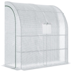 Outsunny Walk-In Lean to Wall Greenhouse with Windows and Doors 2 Tiers 4 Wired Shelves 200L x 100W x 213Hcm White