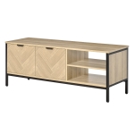 HOMCOM Double Door TV Cabinet Stand with Adjustable Storage Shelves Entertainment Unit Center Home Furniture, for Living Room Bedroom, Natural