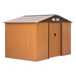 Outsunny 9 x 6FT Outdoor Garden Roofed Metal Storage Shed Tool Box with Foundation Ventilation & Doors, Khaki(c-1)