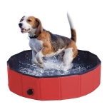 PawHut Foldable Dog Paddling Pool Pet Cat Swimming Pool Indoor/Outdoor Collapsible Summer Bathing Tub Shower Tub Puppy Washer (Φ80 × 20H cm, Red)
