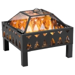 Outsunny 66cm Outdoor Fire Pit with Screen Cover & Poker, Wood-burning Firepit Bowl for Patio, Backyard, Black