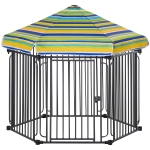 PawHut Heavy-Duty Outdoor Pet Cage Kennel w/ Weather-Resistant Polyester Roof Locking Door Metal Frame 119H x 122L x 105Wcm