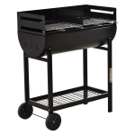 OUTSUNNY Trolley Charcoal BBQ Barbecue Grill Cooker Patio Outdoor Garden Heating Heat Smoker with Wheels, Black 90 x 45 x 96cm