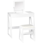 HOMCOM Dressing Table Set with Flip Top Mirror and Cushioned Stool, Makeup Vanity Table Writing Desk with Storage Grids for Bedroom, White