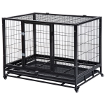 PawHut 38" Heavy Duty Metal Dog Kennel Pet Cage with Crate Tray and Wheels - Black (Medium)