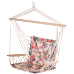 Outsunny Garden Outdoor Hanging Hammock Chair Thick Rope Frame Wooden Arms Safe Wide Seat Garden Outdoor Spot Stylish Multicoloured floral(c-1)