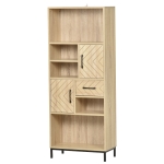 HOMCOM 59" Wooden Bookcase With Door Cabinets, Drawer, Open Compartments, Freestanding Display Shelf, Organizer for Home and Office