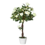 OUTSUNNY 90cm/3FT Artificial Rose Tree Fake Decorative Plant w/ 21 Flowers Pot Indoor Outdoor Faux Decoration Home Office Décor White & Green