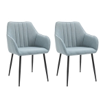 HOMCOM Mid-Century Dining Chairs Upholstered Linen Fabric Accent Chairs with Metal Legs, Set of 2, Light Blue