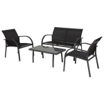 OUTSUNNY 4pcs Patio Furniture Set Garden Sofa Glass Top Coffee Table and Chairs with Armrest Suitable for Outdoor/Indoor Balcony Poolside