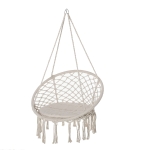Outsunny Macrame Hanging Chair Swing Hammock for Indoor & Outdoor Use with Backrest, Cotton-Polyester Blend,Fringe Tassels, White
