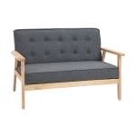 HOMCOM Modern 2-Seat Loveseat Sofa Linen-Touch Fabric Upholstered Tufted Couch with Rubberwood Legs