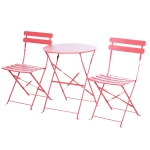 Outsunny 3pc Garden Table Set Foldable Dining Set with 1 Round Table and 2 Chairs Backyard Outdoor, Red