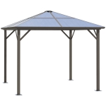 Outsunny Gazebo da Giardino con Tetto in Policarbonato e Ganci, Struttura in Alluminio, 2.94x2.94m, Caffè