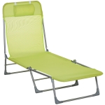 Outsunny Sun Lounge Foldable Reclining Chair with Pillow 5-Level Adjustable Garden Beach Outdoor Texteline Green