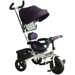 HOMCOM 3 in 1 Kids Tricycle Pedal Push Trike w/ Pusher Removable Canopy Safety Belt Storage Footrest Brake for 18 Months to 5 Years Purple