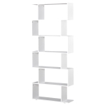 HOMCOM S Shape Wooden 6-tier Bookshelf Open Concept Bookcase Storage Display Unit for Home Office Living Room, White