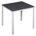 OUTSUNNY Patio Garden Square Steel Dining Table w/ Wood-imitating PE Surface, Outdoor Furniture for Porches, Backyards, Gardens or Poolside Dark Grey