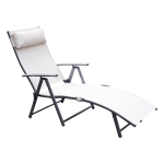 Outsunny Texteline Sun Lounger Recliner Chair Foldable Garden 7 Levels Cream White
