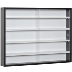 HOMCOM 5-Tier Wall Display Shelf Unit Cabinet w/ 4 Adjustable Shelves Glass Doors Home Office Ornaments 60x80cm Black/White(c-2)