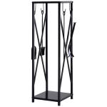 Outsunny Portalegna da Interno ed Esterno Salvaspazio in Metallo con Paletta, Scopino, Attizzatoio e Pinza, 34x34x111cm, Nero