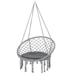 Outsunny Macrame Hanging Chair Swing Hammock for Indoor & Outdoor Use with Backrest, Cotton-Polyester Blend,Fringe Tassels, Grey