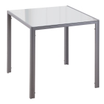 HOMCOM Modern Square Dining Table, Seats 4, with Glass Top & Metal Legs for Dining Room, Living Room, Grey