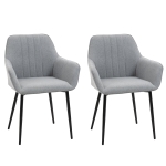 HOMCOM Mid-Century Dining Chairs Upholstered Linen Fabric Accent Chairs with Metal Legs, Set of 2, Light Grey