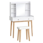 HOMCOM Dressing Table Set with Sliding Door, Mirror and Cushioned Stool, Makeup Vanity Dressing Table with 2 Drawers for Bedroom, White