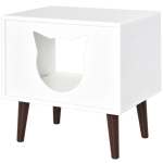 PawHut Wooden Cat House, Kittens Activity Center, Elevated Semi-open Pet Play House Furniture with Soft Cushion, Condo Box