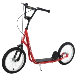 HOMCOM Youth Kids Kick Scooter Adjustable Handlebar Teens Ride On Toy For 5+ w/ Front and Rear Dual Brakes Inflatable Wheels-Red