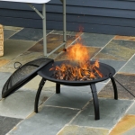 OUTSUNNY Outdoor Patio Steel Fire Pit Bowl for Backyard, Camping, Picnic, Bonfire, Garden w/Spark Screen Cover, Log Grate, Poker